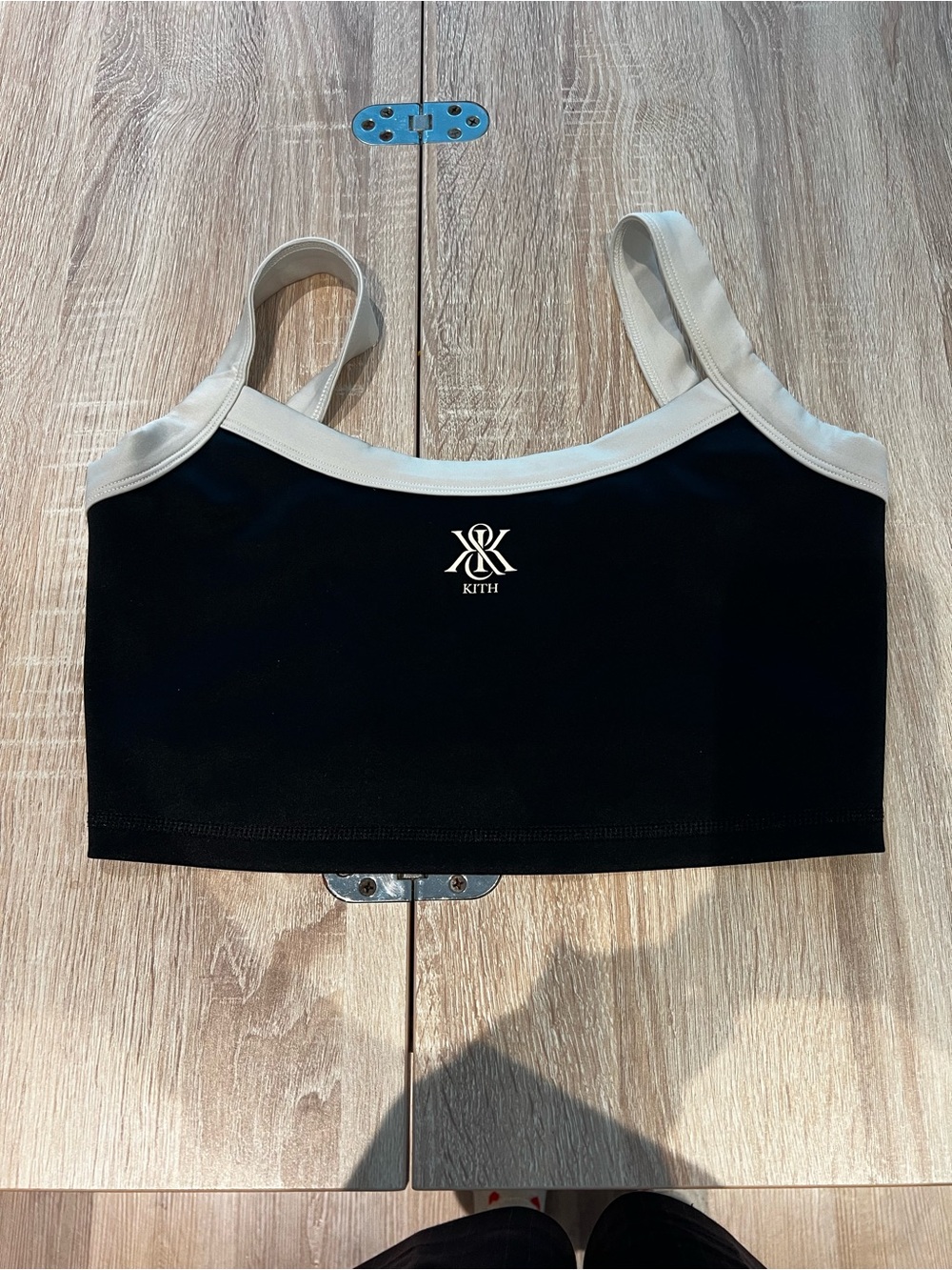 Kith Black Crop Sport Tank with Cream Trim and Center Logo